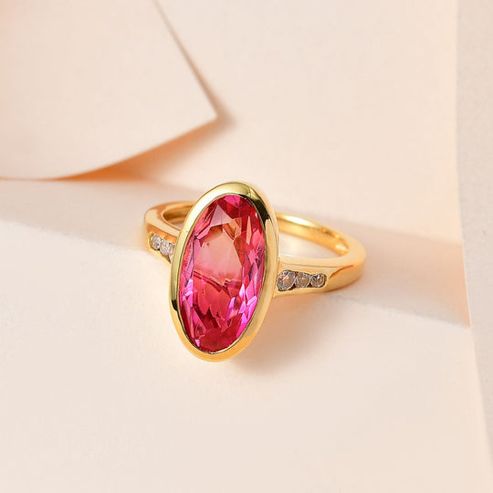 Sunset Quarz Triplette, Weißer Zirkon Ring, 925 Silber Gelbgold Vermeil, , ca. 3.80 ct