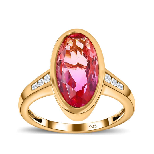 Sunset Quarz Triplette, Weißer Zirkon Ring, 925 Silber Gelbgold Vermeil, , ca. 3.80 ct