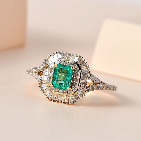 AAA Kolumbianischer Smaragd, Weißer Diamant Ring, 585 Gold ca. 1.02 ct