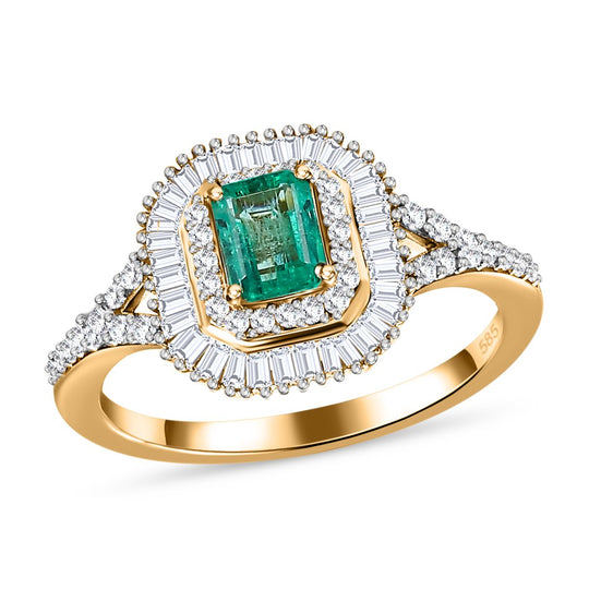 AAA Kolumbianischer Smaragd, Weißer Diamant Ring, 585 Gold ca. 1.02 ct