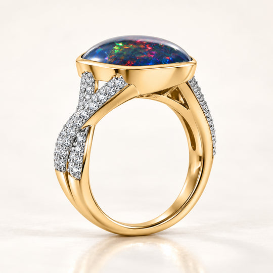 Boulder Opal Triplett und Zirkon Ring, 925 Silber Gelbgold Vermeil - 4 ct.