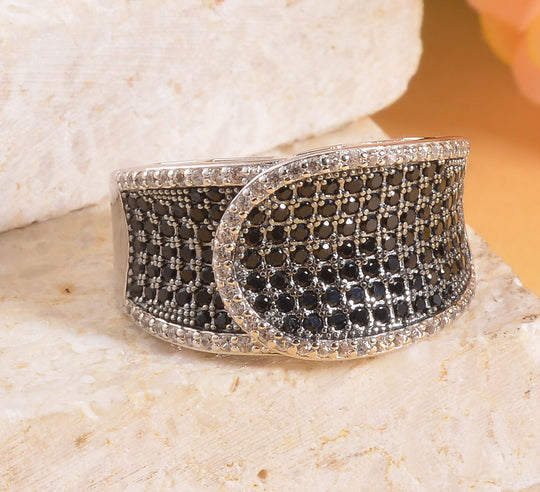 Weißer Zirkon, Schwarzer Spinell Ring, 925 Silber, ca. 1.40 ct