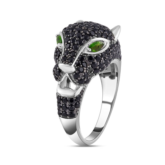 Natürlicher Chromdiopsid, Schwarzer Spinell Ring, 925 Silber, ca. 2.61 ct