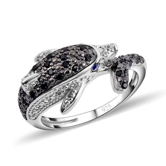 Weißer Zirkon, Schwarzer Spinell Ring, 925 Silber, bicolor, , ca. 0.40 ct