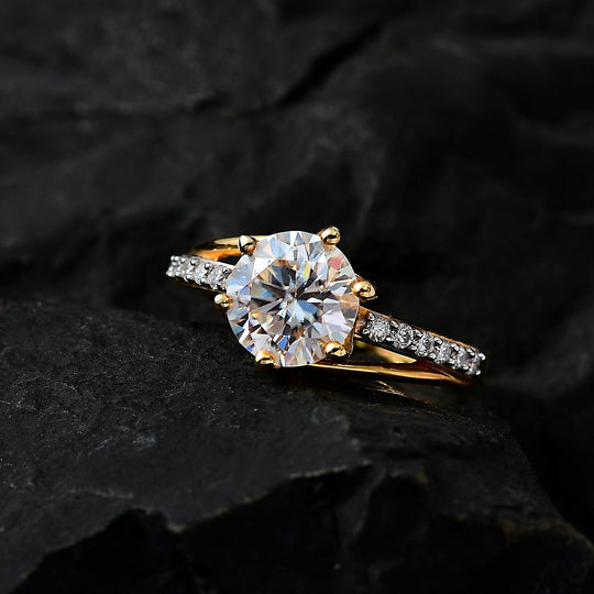 Moissanit Ring, 925 Silber Gelbgold Vermeil, (Größe 21.00), ca. 2.00 ct