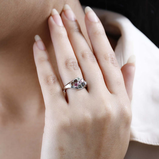 Mehrfarbiger-Turmalin Ring, 925 Silber platiniert, , ca. 0.97 ct