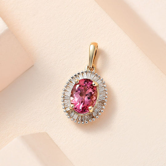 AAA Rosa Calabar-Turmalin, Weißer Diamant Anhänger, 585 Gold, ca. 1.33 ct