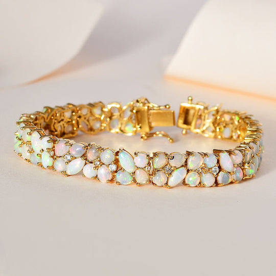 AA Natürlicher, äthiopischer Welo Opal Armband, ca. 19 cm, 925 Silber Gelbgold Vermeil, ca. 18.20 ct