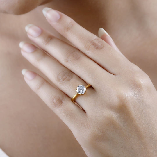 Moissanit Ring, 925 Silber Gelbgold Vermeil, ca. 1.13 ct