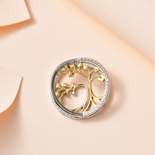 Weißer Diamant Anhänger 925 Silber platiniert und vergoldet