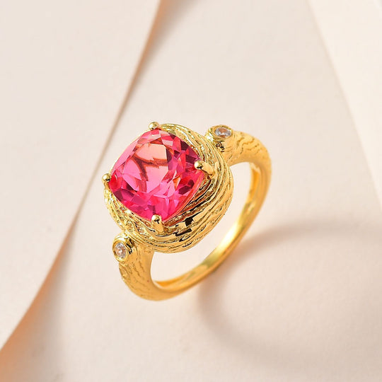 Sunset Quarz Triplette, Weißer Zirkon Ring,, 925 Silber Gelbgold Vermeil, , ca. 3.57 ct
