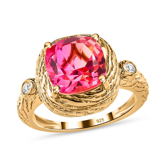 Sunset Quarz Triplette, Weißer Zirkon Ring,, 925 Silber Gelbgold Vermeil, , ca. 3.57 ct