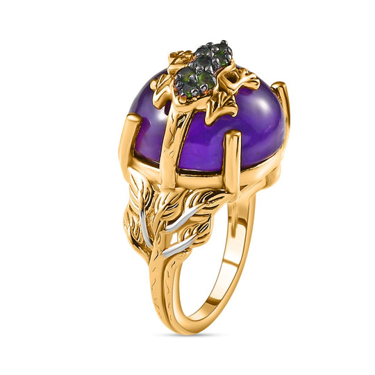 GP Trionfo Kollektion - AA Afrikanischer Amethyst, Natürlicher Chromdiopsid Ring, 925 Silber Gelbgold Vermeil ca. 15.18 ct