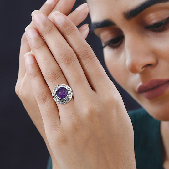 Royal Bali - Afrikanischer Amethyst Ring, 925 Silber, ca. 6.32 ct