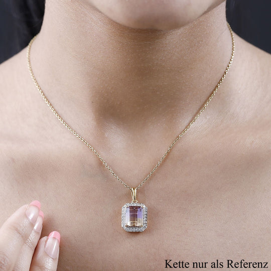 AAA Ametrin, Weißer Zirkon Anhänger, 925 Silber Gelbgold Vermeil, ca. 5.41 ct