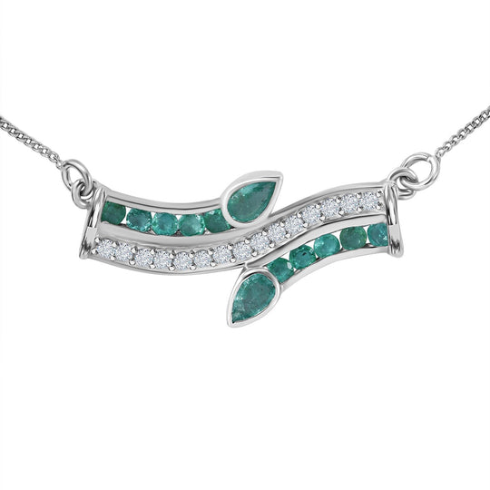 AAA Kagem Sambische Smaragd Halskette, ca. 45 cm 925 Silber rhodiniert ca. 1,26 ct.
