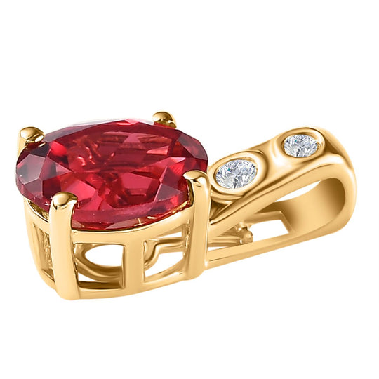 Lab Grown Padparadscha-Saphir, Weißer Zirkon Anhänger 925 Silber Gelbgold Vermeil ca. 2.72 ct
