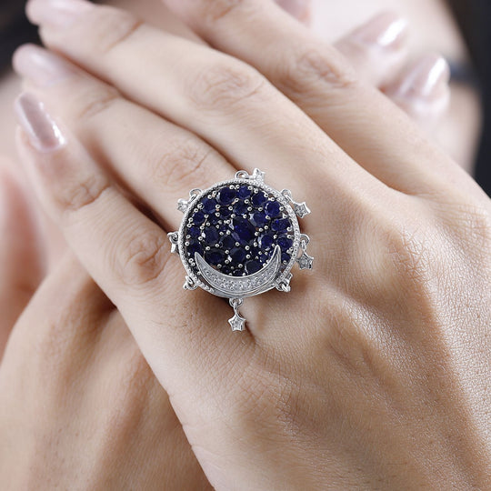 GP Celestial Kollektion - Masoala Saphir (Fissure gefüllt) Ring, 925 Silber platiniert ca. 5.55 ct