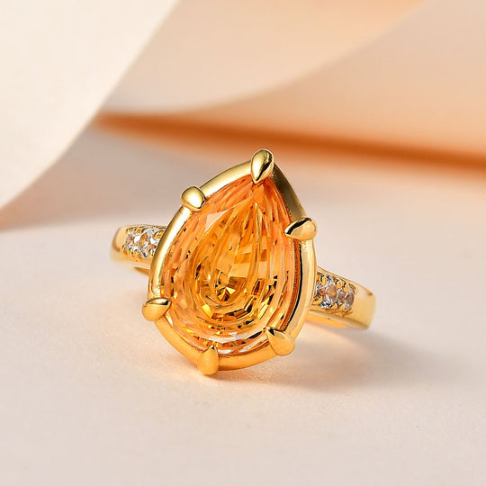 AA Serra Gaucha Citrin, Weißer Zirkon Ring, 925 Silber Gelbgold Vermeil ca. 4.84 ct