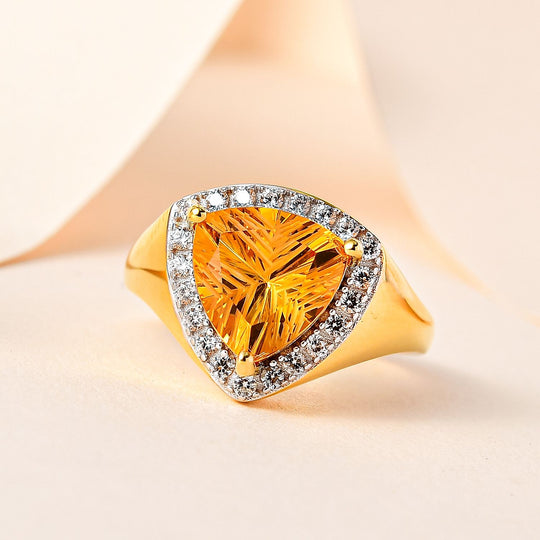 AA Serra Gaucha Citrin, Weißer Zirkon Ring, 925 Silber Gelbgold Vermeil, ca. 3.65 ct