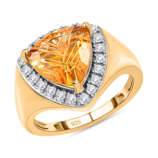AA Serra Gaucha Citrin, Weißer Zirkon Ring, 925 Silber Gelbgold Vermeil, ca. 3.65 ct