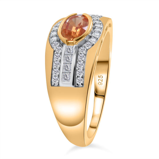 AAA Ceylon Orange Saphir, Moissanit Ring, 925 Silber Gelbgold Vermeil (Größe 17.00) ca. 1.42 ct