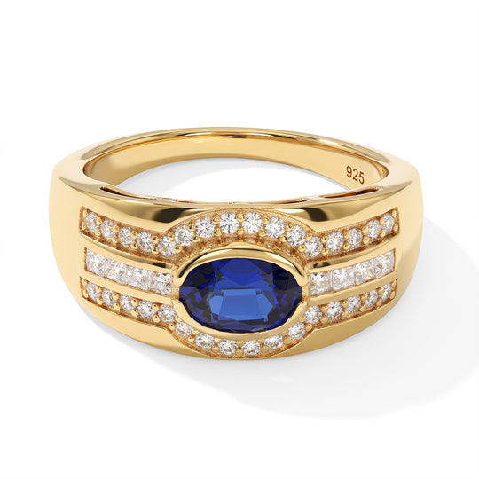 Labor Ceylon blauer Saphir und Moissanit Ring, 1,42 ct., 925 Silber Gelbgold Vermeil