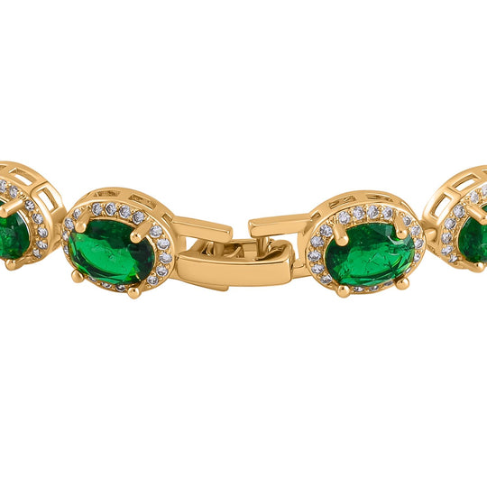Rosa Saphir-Kristall, Weißer Zirkonia Armband, ca. 19 cm, Messing