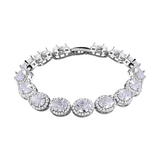 Rosa Saphir-Kristall, Weißer Zirkonia Armband, ca. 19 cm, Messing