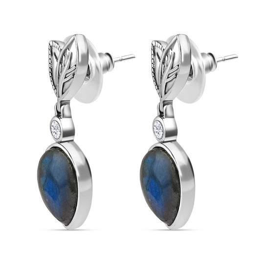 Lapislazuli und weiße Topas Ohrringe, Edelstahl - 14,66 ct.