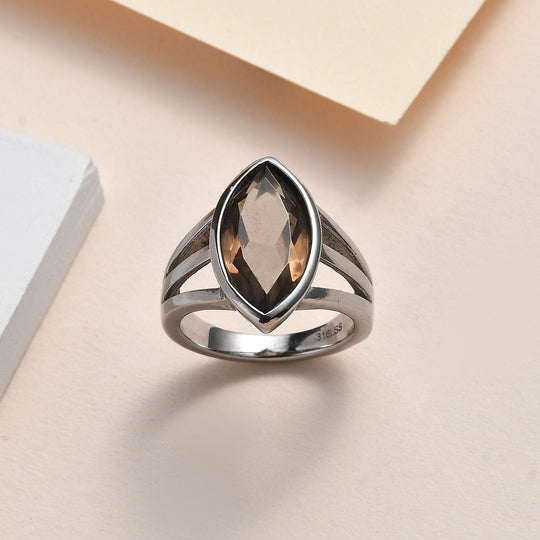 Rauchquarz Ring, Edelstahl ca. 3.63 ct