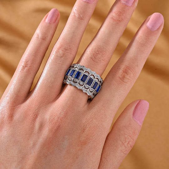 Weißer Zirkonia, Blauer Kristall Ring Messing (Größe 16.00-18.00)