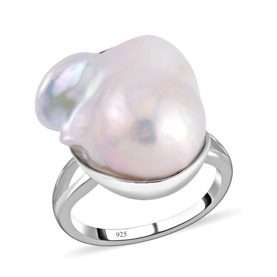 Weißer Barockperlen Ring, 925 Silber rhodiniert
