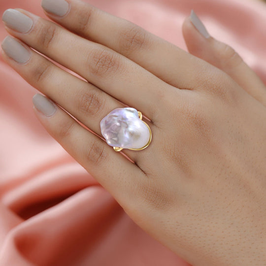 Süßwasser Perle Ring, 925 Silber vergoldet 11.50 ct