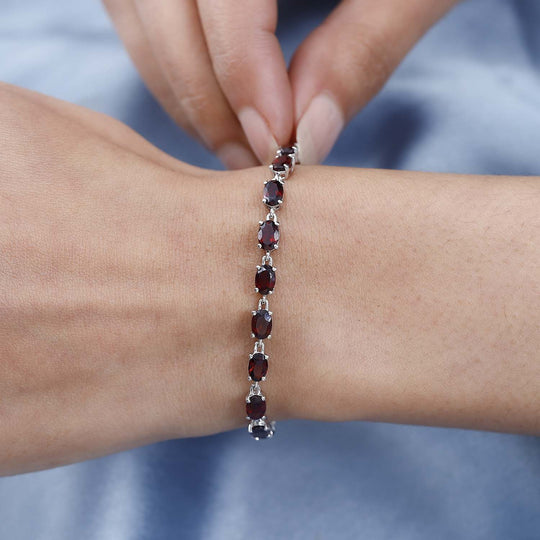 Mosambik Granat Armband ca. 20 cm 925 Silber platiniert ca. 12,28 ct.
