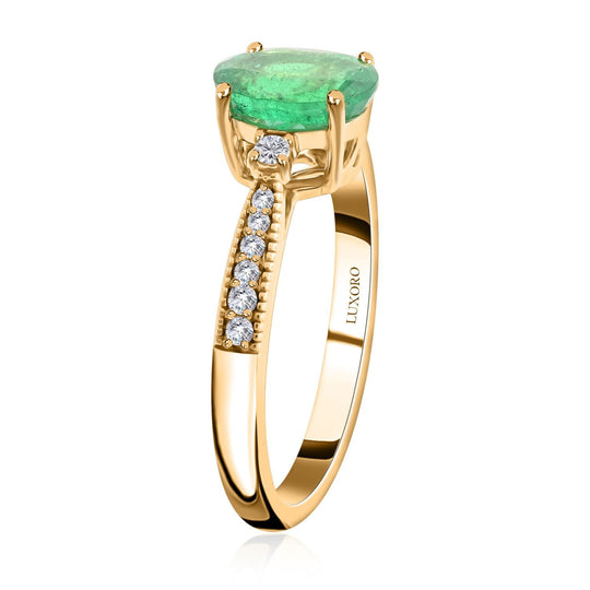 LUXORO AAA Kagem Sambischer Smaragd, Weißer Diamant AGI zertifiziert Ring 585 Gold (Größe 19.00) ca. 1.30 ct