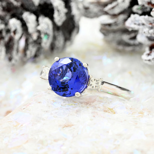 Rhapsody AAAA Tansanit, Weißer Diamant AGI zertifiziert Ring 950 Platin (Größe 20.00) ca. 2.00 ct