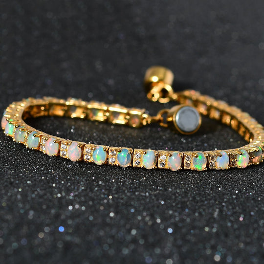 AA Natürlicher, äthiopischer Welo Opal, Weißer Zirkon Armband ca. 20 cm 925 Silber Gelbgold Vermeil ca. 4,27 ct.