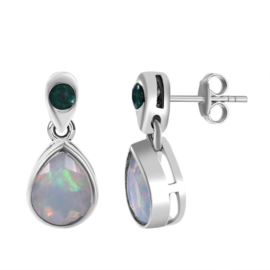 AA Natürlicher, äthiopischer Welo Opal, Kagem Sambischer Smaragd Ohrringe 925 Silber rhodiniert ca. 2,22 ct.