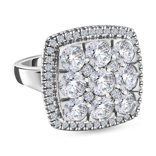 Moissanit Pavé Ring in Quadratform, 925 Silber platiniert - 3,09 ct.