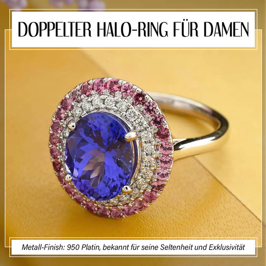 Rhapsody AAAA Tansanit, Weißer Diamant AGI zertifiziert Ring 950 Platin (Größe 20.00) ca. 3.19 ct