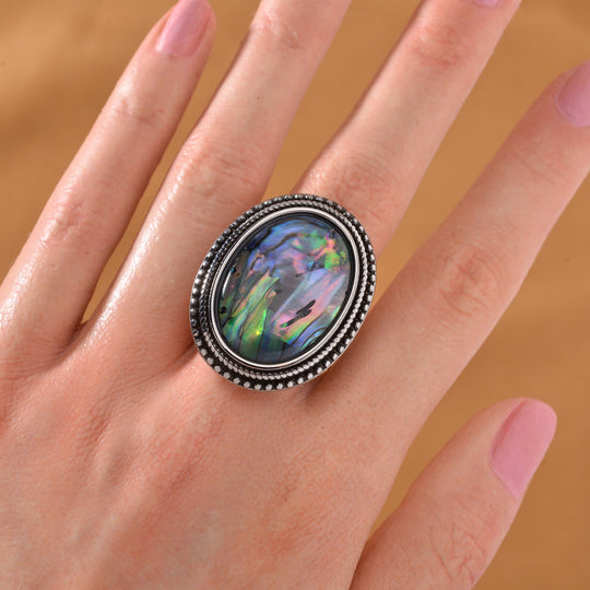 Abalone Muschel Ring 316L Edelstahl (Größe 16.00)