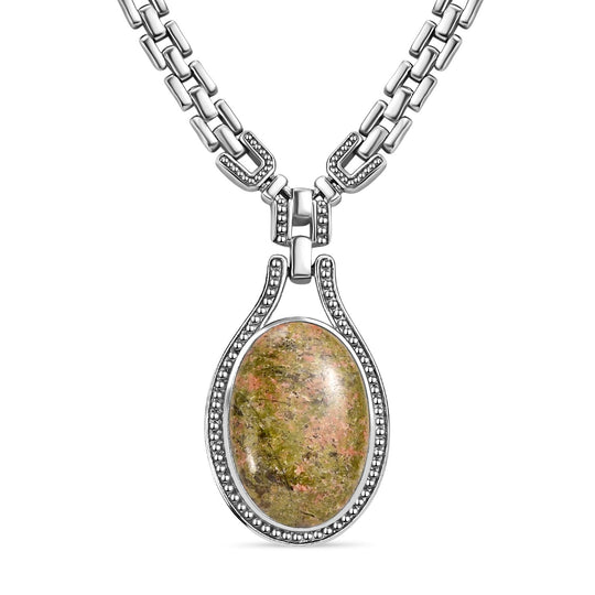 Unakite Halskette ca. 45 cm 316L Edelstahl ca. 37.88 ct