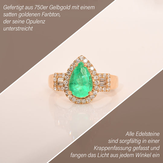 ILIANA AAA Kolumbianischer Smaragd, Weißer Diamant Ring , SI-GH zertifiziert und geprüft, 750 Gelbgold (Größe 17.00) (10-15 Werktage Lieferzeit) ca. 2.25 ct