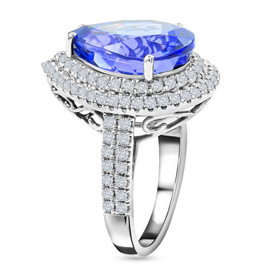 AAAA Tansanit, Weißer Diamant AGI zertifiziert Ring 950 Platin (Größe 19.00) ca. 5.10 ct
