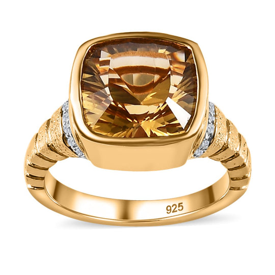 Citrin, Weißer Zirkon Ring, 925 Silber Gelbgold Vermeil ca. 4.50 ct