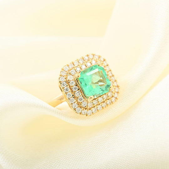 Iliana AAA Kolumbianischer Smaragd, Weißer Diamant SI Ring, AGI zertifiziert und geprüft, 750 Gold ca. 1,00 ct