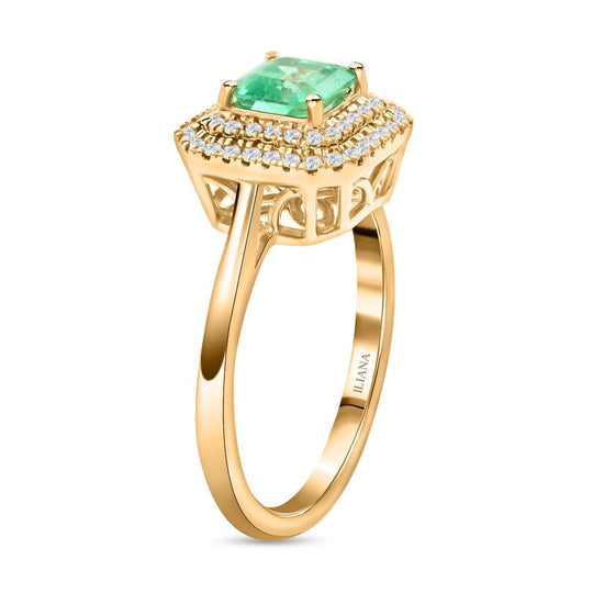 Iliana AAA Kolumbianischer Smaragd, Weißer Diamant SI Ring, AGI zertifiziert und geprüft, 750 Gold ca. 1,00 ct