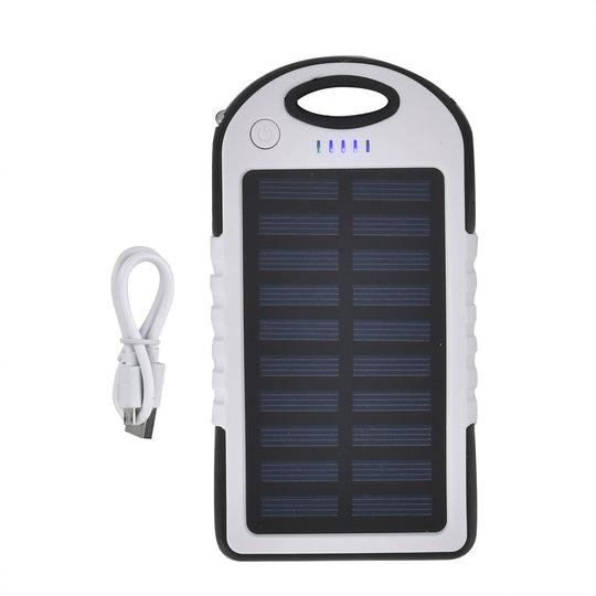 Multifunktionale Solar-Powerbank mit LED-Taschenlampe und Leistungsanzeige, 5000 Mah, USB- und Micro-USB-Anschluss, Rosa
