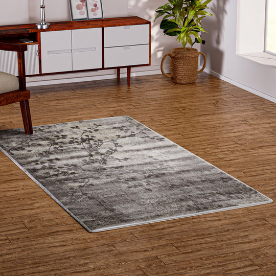 Stilvoller Webteppich Hochflor-Polyester, 91 x 152 cm, Creme